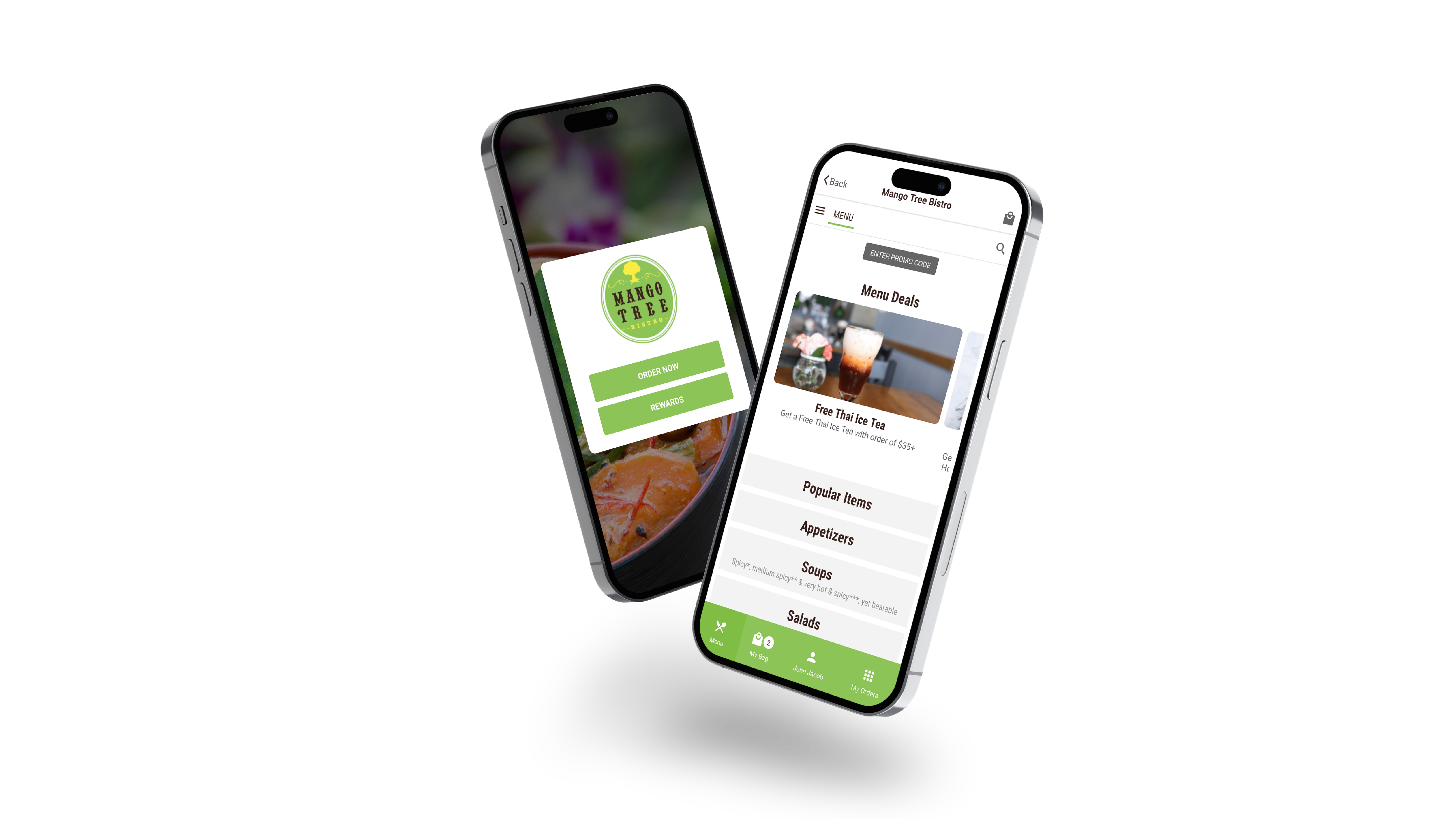 Custom branded restaurant mobile app on iPhone