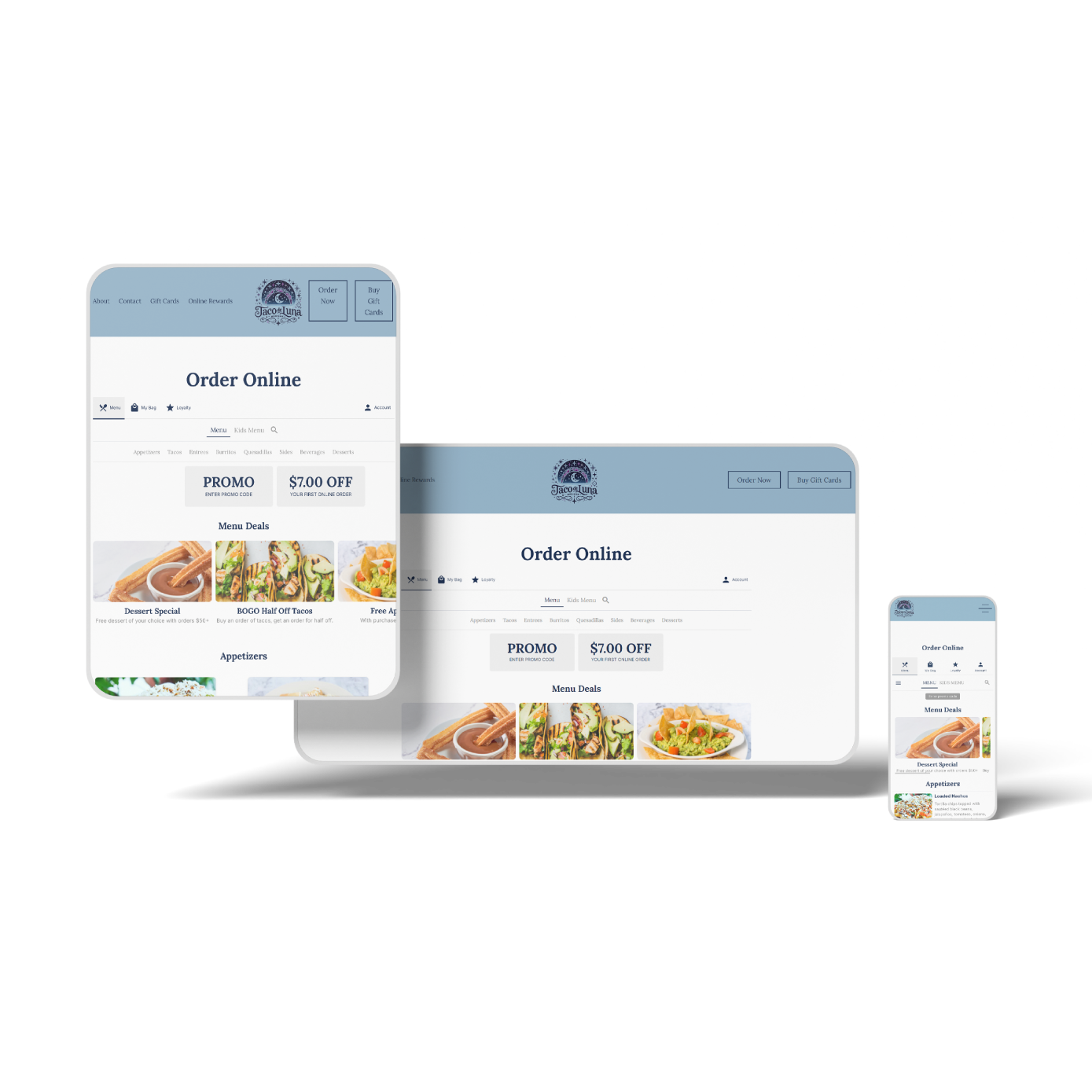 Online ordering on tablet, desktop, and mobile