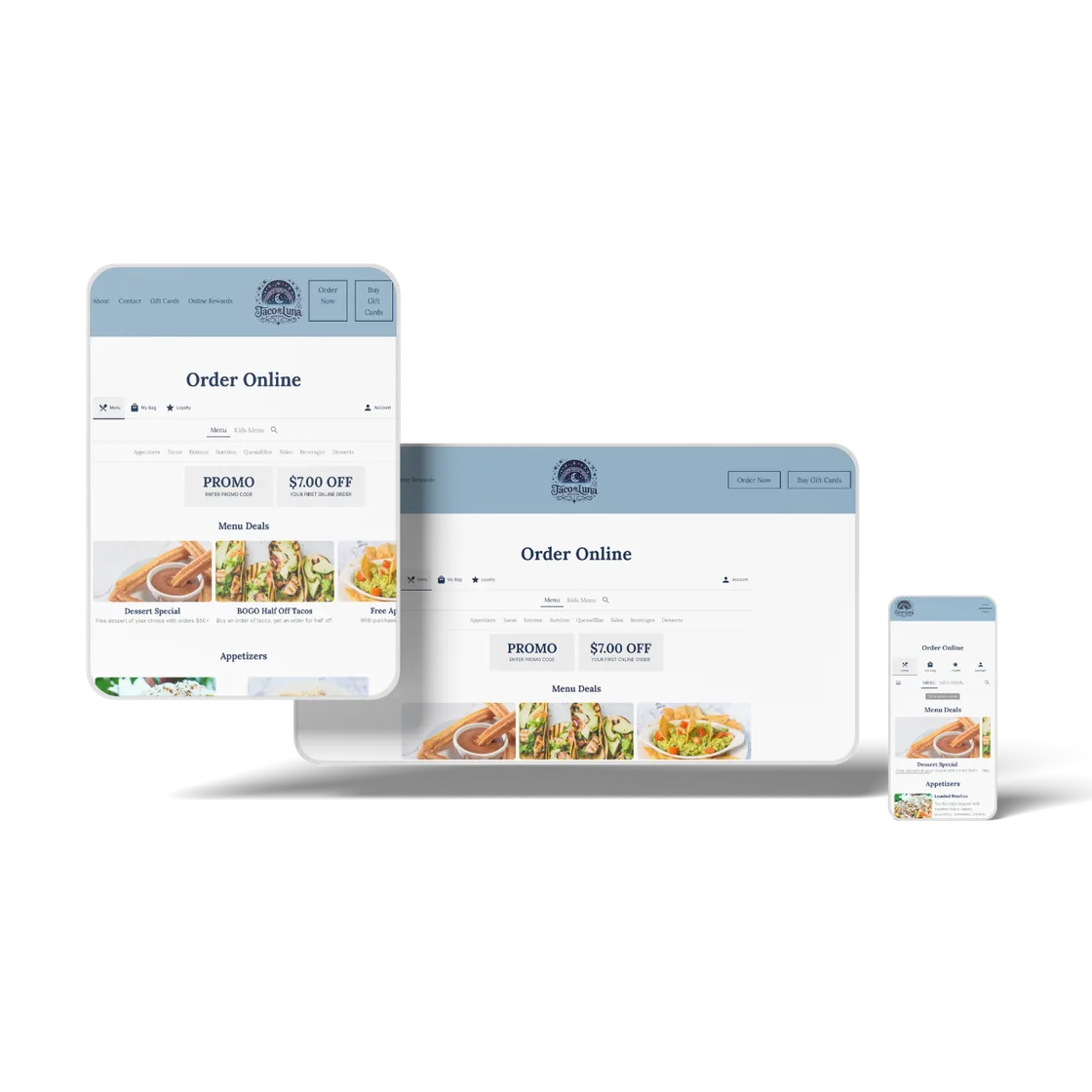 Online ordering on a tablet, laptop and phone